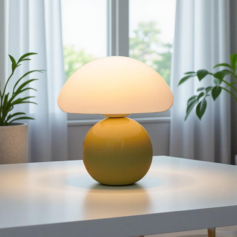 Cream Ceramic Mushroom Night Light LED Dimmable Bedside Lamp Warm Decor Lighting