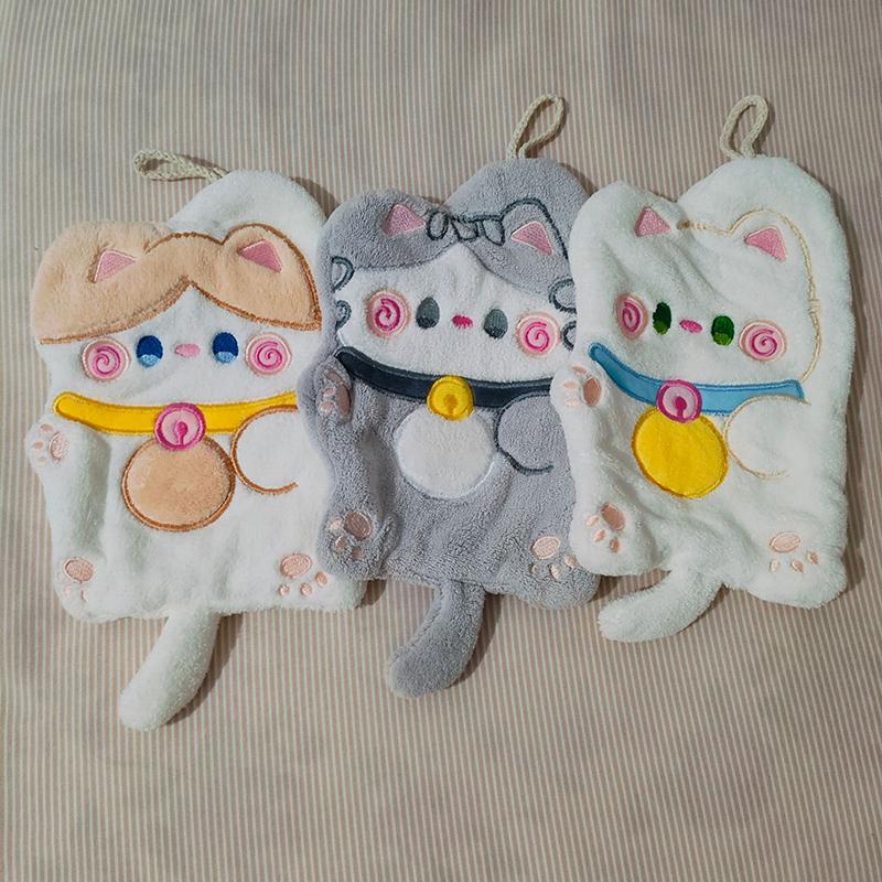 Милые полотенца для рук с изображением кота, быстросохнущие кухонные тряпки для уборки, коралловые бархатные впитывающие полотенца с изображением мультяшных животных, принадлежности для полотенец для ванной