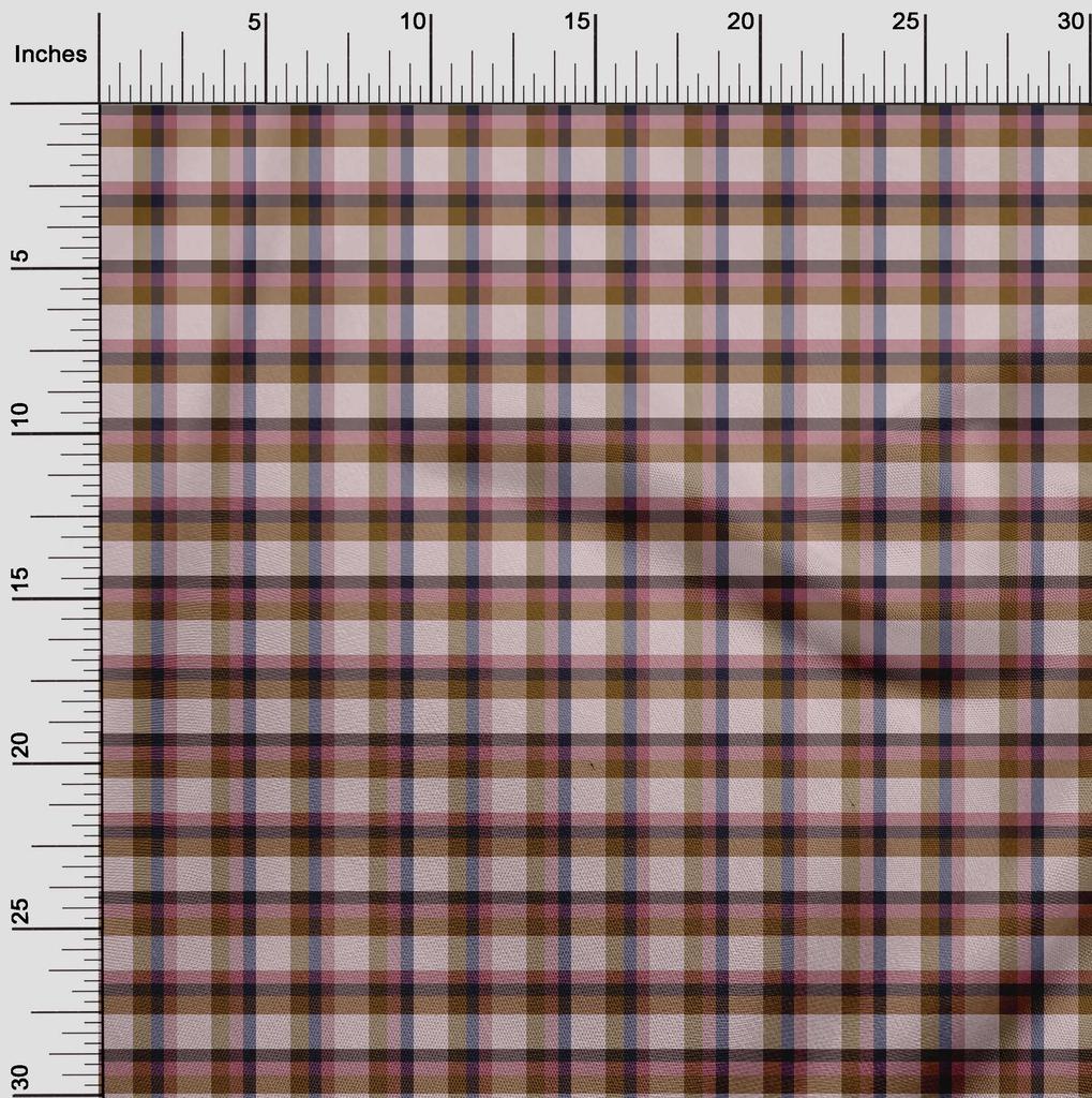 oneOone Cotton Flex Brown Fabric Check Fabric For Sewing Printed Craft Fabric By The Yard 40 Inch