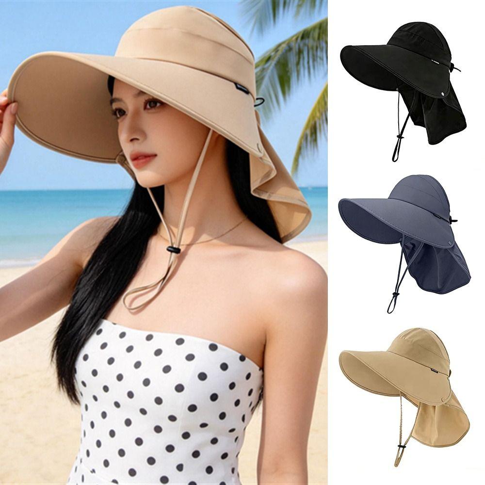 Breathable Sunscreen Cap Wide Brim Shawl Cap New Bucket Hat  Women