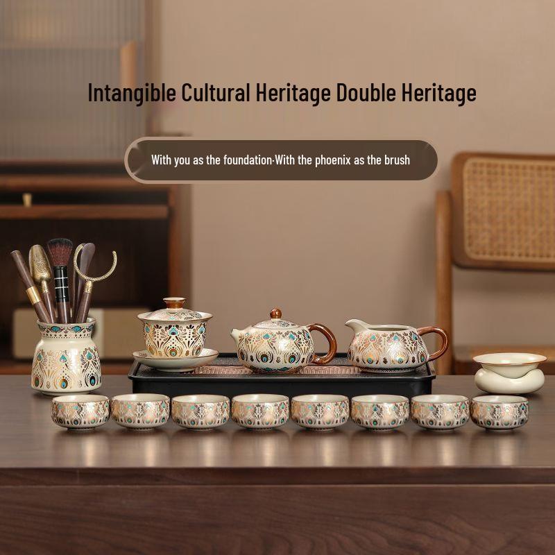 Chaxun Ru Kiln Dunhuang Phoenix Plume Kung Fu Tea Set