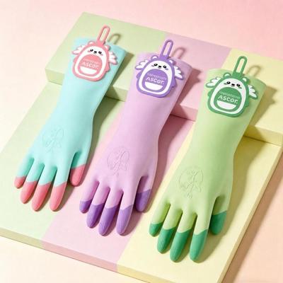 1 Pair Lengthen Laundry Cleaning Gloves Cartoon Kitchen Cleaning Gloves Kitchen Use