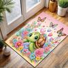 Cute Turtle with Flowers and Butterflies Patterned carpet, non slip mat suitable for living room and bedroom sofas