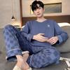 Two Pieces Set Men's Cotton Pajamas Set Long Sleeves Sleeping Top Pant Nightwear Pyjamas Young Boy Pijamas Hombre