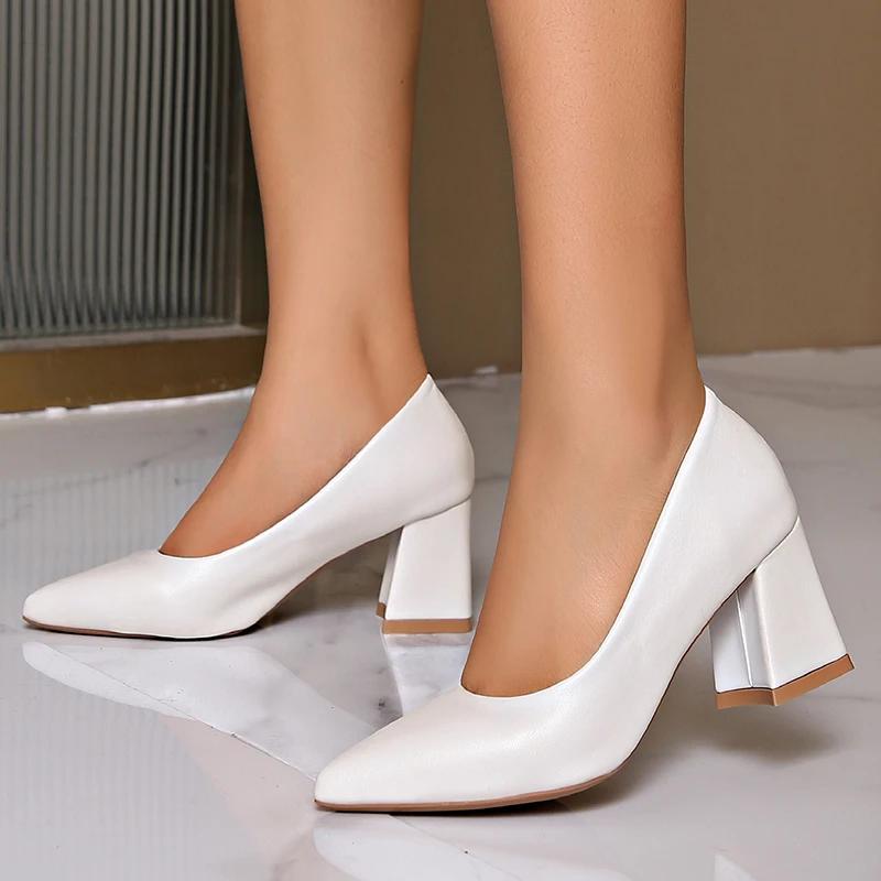 Fashion Fashion Pointed Toe Chunky Heel Pumps Woman Solid Color Comfortable High Heels Ladies Office Shoes Elegant Slip On Party Pumps