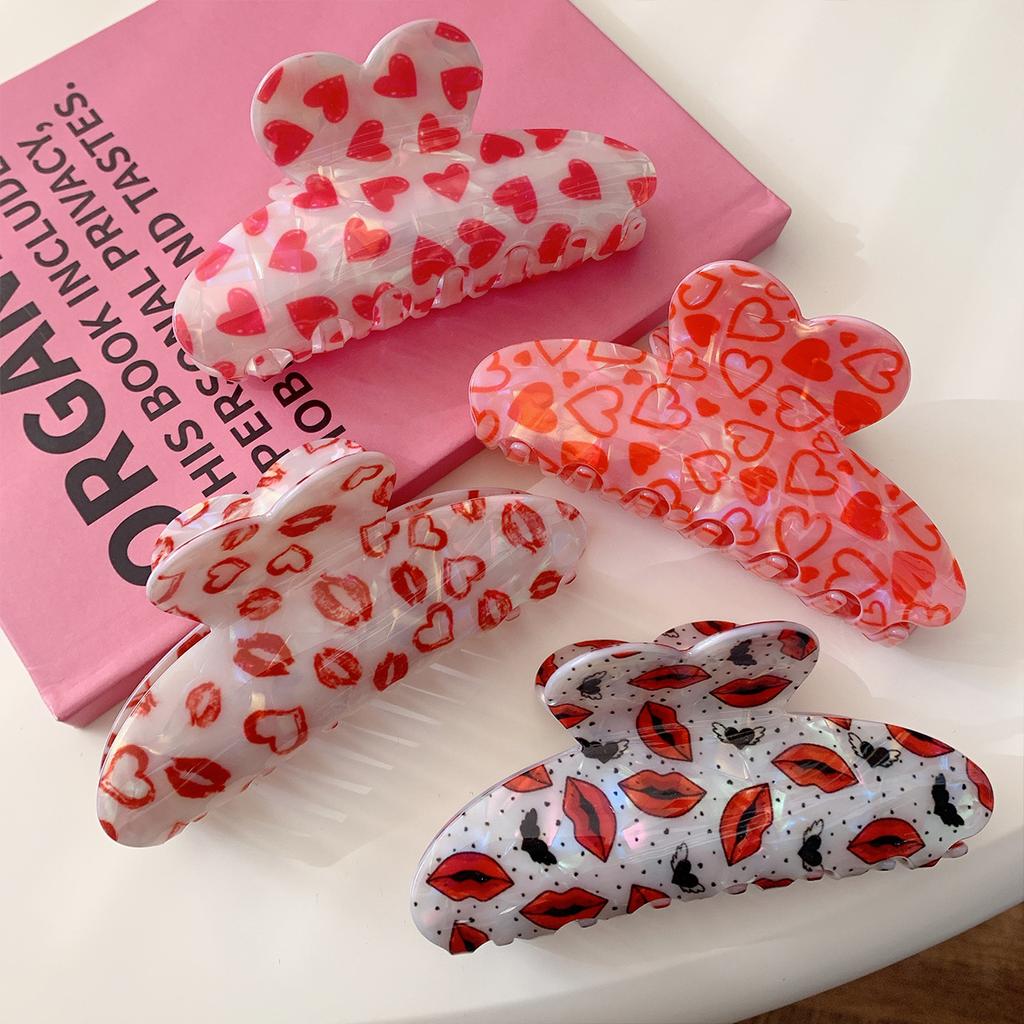 1pc Sweet Valentine's Day Heart ShapedHair Clip Cute Red Lip Grab, Love SharkClip, Ponytail Clip Hair Claw HairAccessory