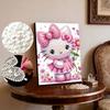Безрамочная картина из серии Hello Kitty с жемчужным эффектом | Сладкие акценты в виде бантика и цветочного сердца | Декор в стиле Sweet Art для современного дома и галереи