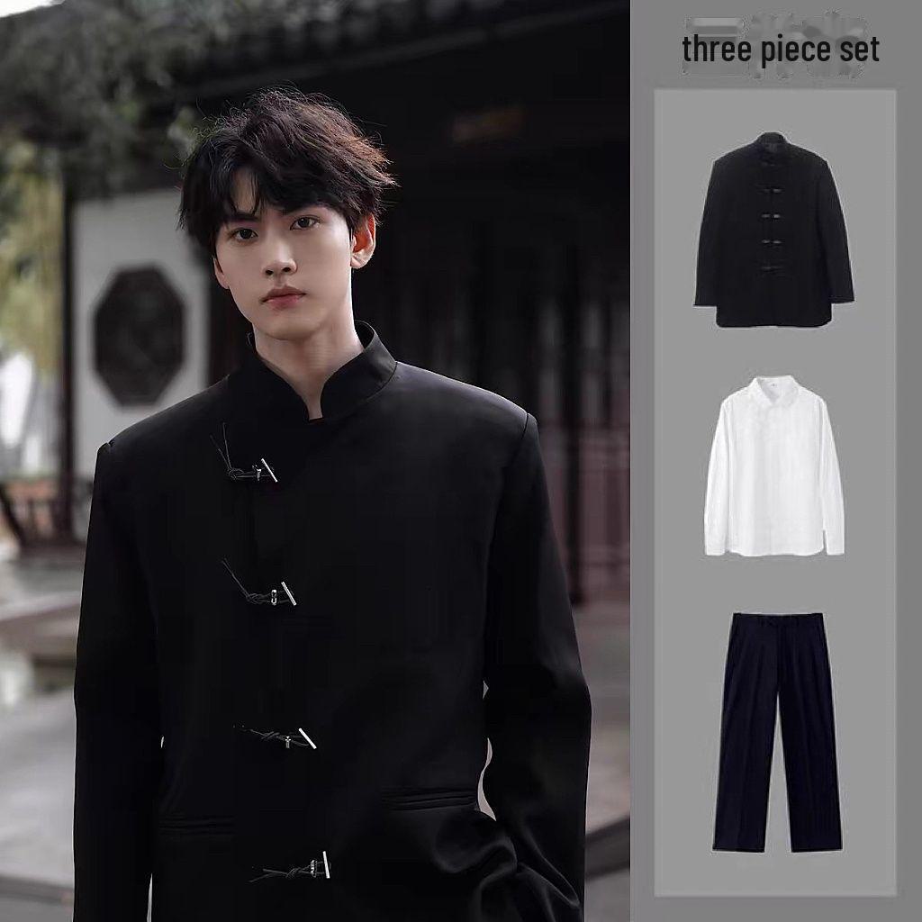 Мужской пиджак в китайском стиле с воротником-стойкой и подплечниками - Niche Design