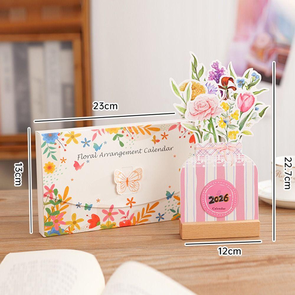 Detachable Base Bloomy Flowers Desk Calendar 2026 Desktop Calendar for Table Desk Decor