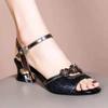 2024 Лето Открытый Носок Новые Ретро Цветочные Цветочные Блоки Модные Женские Босоножки На Толстом Каблуке С Одной Пряжкой Босоножки