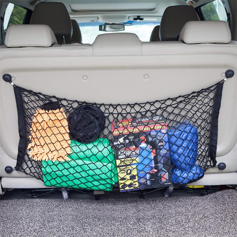 Car Trunk Net Pocket Pet Barrier Mesh Bag Double Layer Vertical Net Luggage Storage Fixed Bag