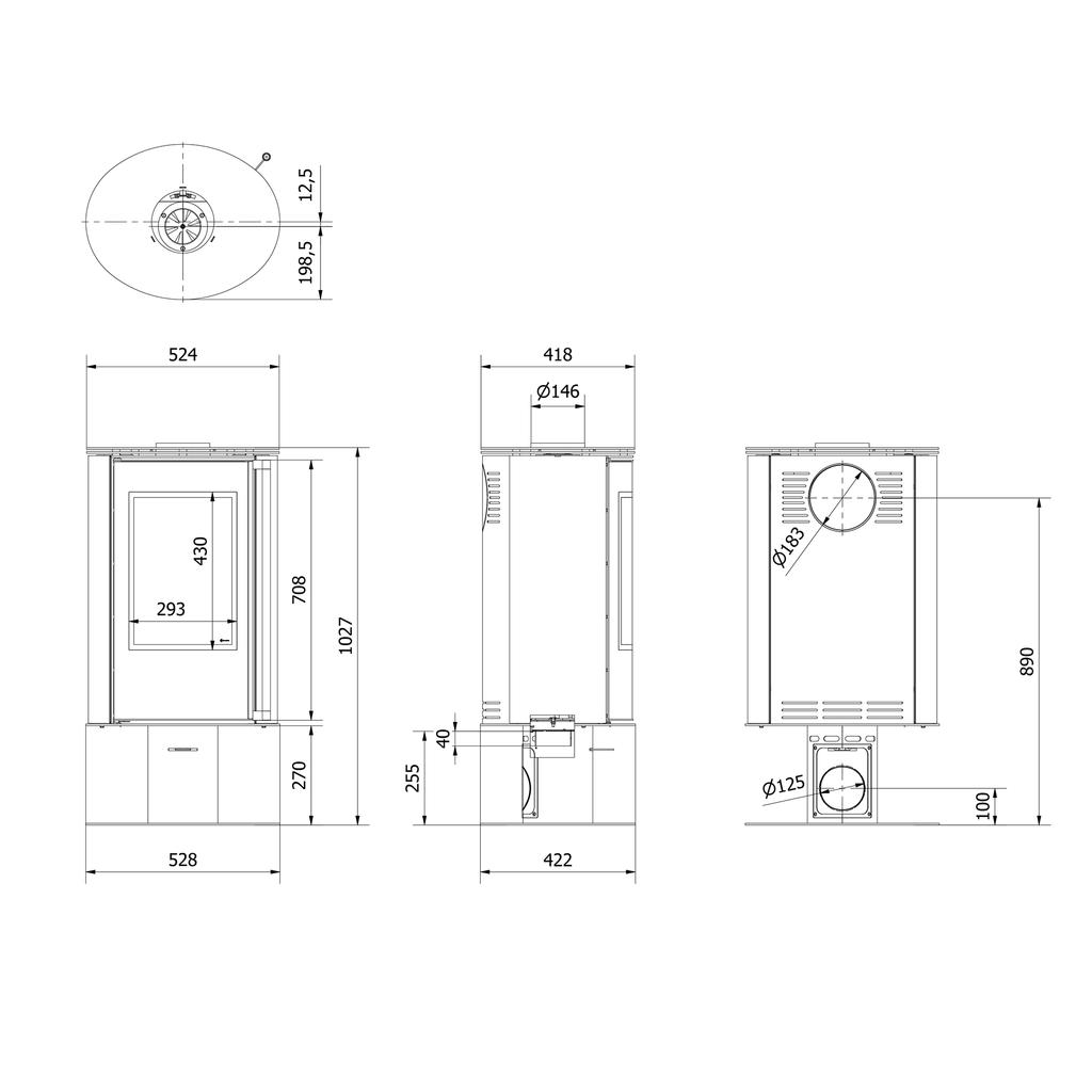 Стальная печь на подставке KRATKI ERIK Ø 150 5,5 кВт черная термотек самозакрывающаяся дверца