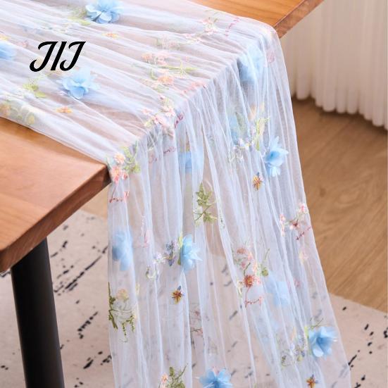 Baby Shower Tablecloth Lace Embroidery Floral Tablecloth, 3D Flower Tulle Sheer Table Cover, Seasonal Photography Backdrop Cloth Colorful for Wedding
