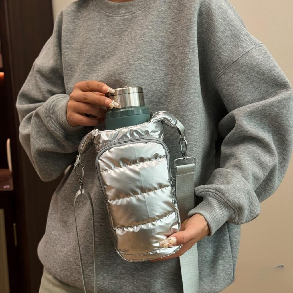 Портативный чехол для бутылки с пухом, Модный изоляционный чехол для чашки из пеноматериала, Многофункциональная сумка для защиты чайника, Водонепроницаемая сумка кроссбоди для улицы