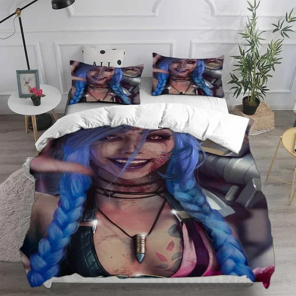 Duvet Cover Pillowcase 3D Anime Arcane J-JinX Bedding Set 3pcs Single/Twi /Full/Queen King Size Kids Boy Girl Bedroom Gift