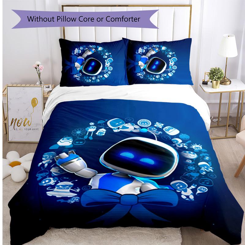 Astro Bot Printed 3PCS Bedding Set Soft Breathable Duvet Cover Pillowcases Set Washable Bedroom Decor Home Gift