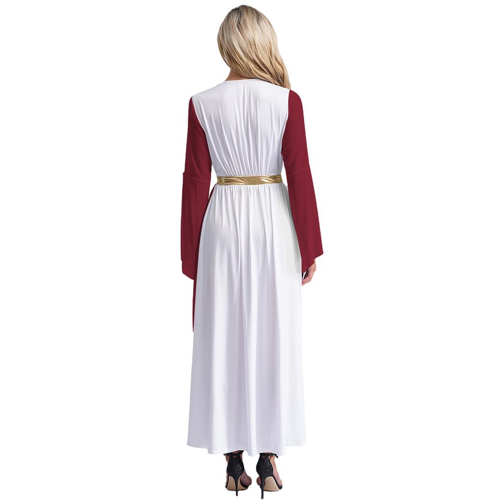 Женский греческий костюм Римская королева принцесса Древняя тога платье V-образный вырез длинный рукав контрастный маскарадный костюм