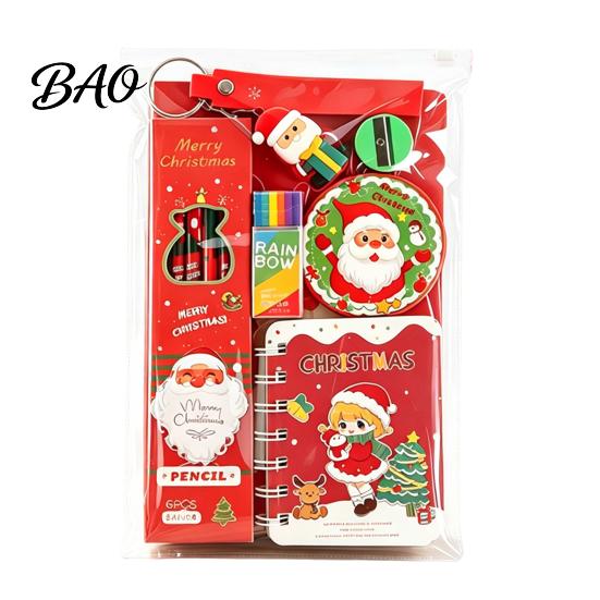 Christmas Stationery Gifts Set for Kids, Santa Claus Snowman Back to School Supplies Patterns Print, Festive Holiday Students Childrens Art Drawing
