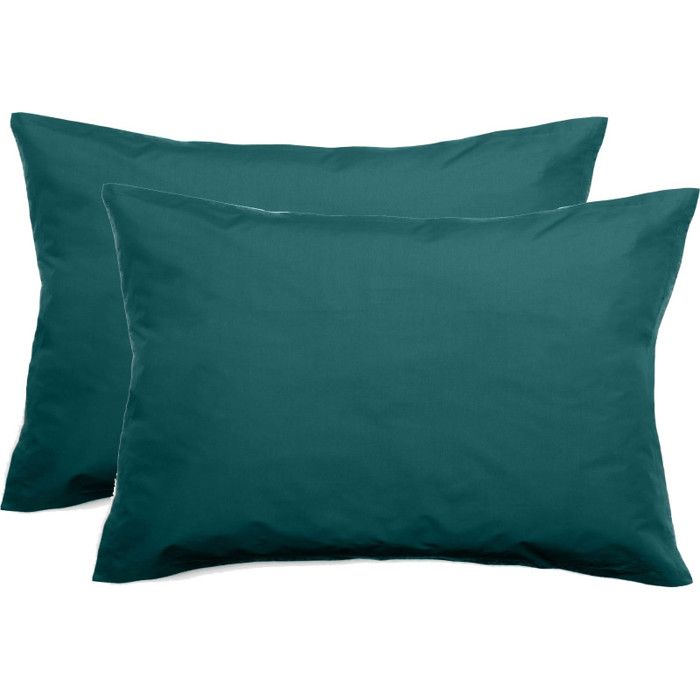 Set of 2 Percale Pillowcases Pure Combed Cotton Long Fibers 80 Threads/cm² South Wind - Teal Blue - Set of 2 Pillowcases