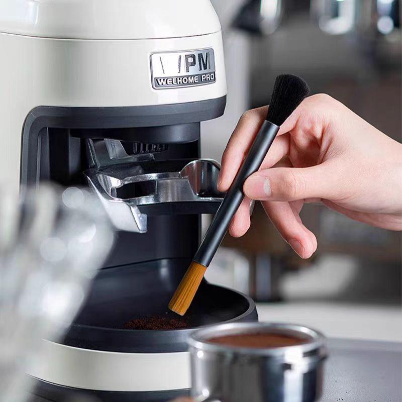 Двусторонняя щетка для очистки кофемолки и кофемашины с алюминиевой ручкой