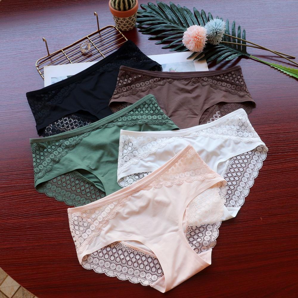 Fashion Simple Women Panties Sexy Hollow Lace Seamless Underwear High Elastic Breathable Mid-waist Women's Briefs