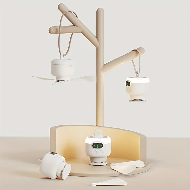 Portable USB Rechargeable Ceiling Fan with LED Light, 8000mAh Battery, Remote Control, White, Lightweight Plastic, Portable Fan