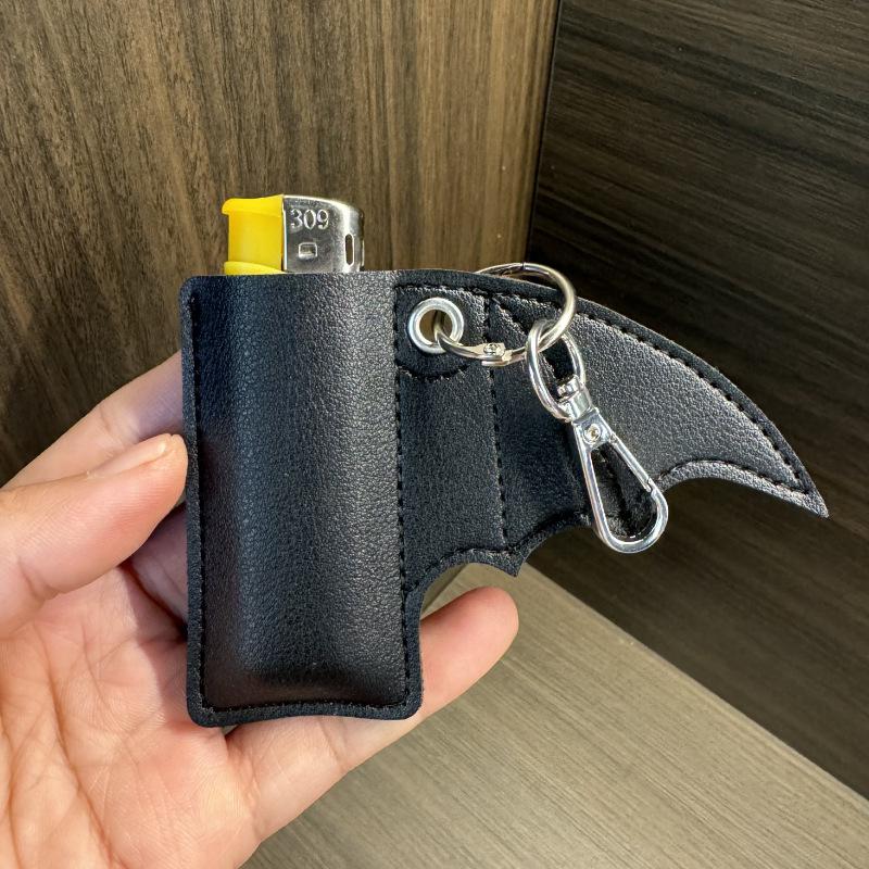 Bat Lip Balm Holder Lighter Case Keychain Pu Leather Wing Design Punk Style Pendant Accessories Lighter Protective Leather Case
