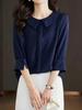 Solid Pater Pan Collar Blouse, Elegant 3/4 Sleeve Blouse for Spring & Fall, Women's Clothing