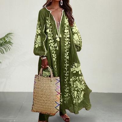 Летнее женское платье с глубоким V-образным вырезом, кисточками, длинным рукавом, в стиле ретро, богемный