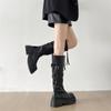 Black Retro British Style Thick Heel Platform Boots Women's 2025 New Spring and Autumn Season Height Increase and Thin Knight Boots