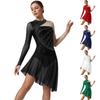 Женский костюм для латинского фигурного катания S-XXL: Комбинезон Color Block со стразами, сетчатыми рукавами, складками и застежкой на кнопки в паху