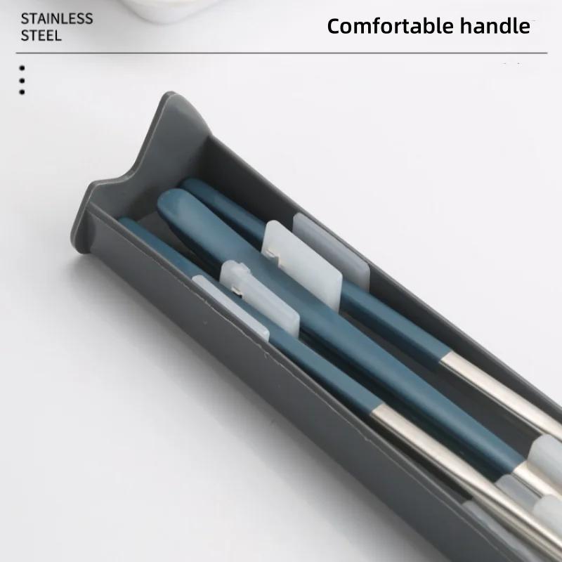 2/3Pcs 304 Stainless Steel Portable Tableware Spoon Fork Chopsticks Pupil Office Worker Spoon Fork and Chopsticks Sliding Box