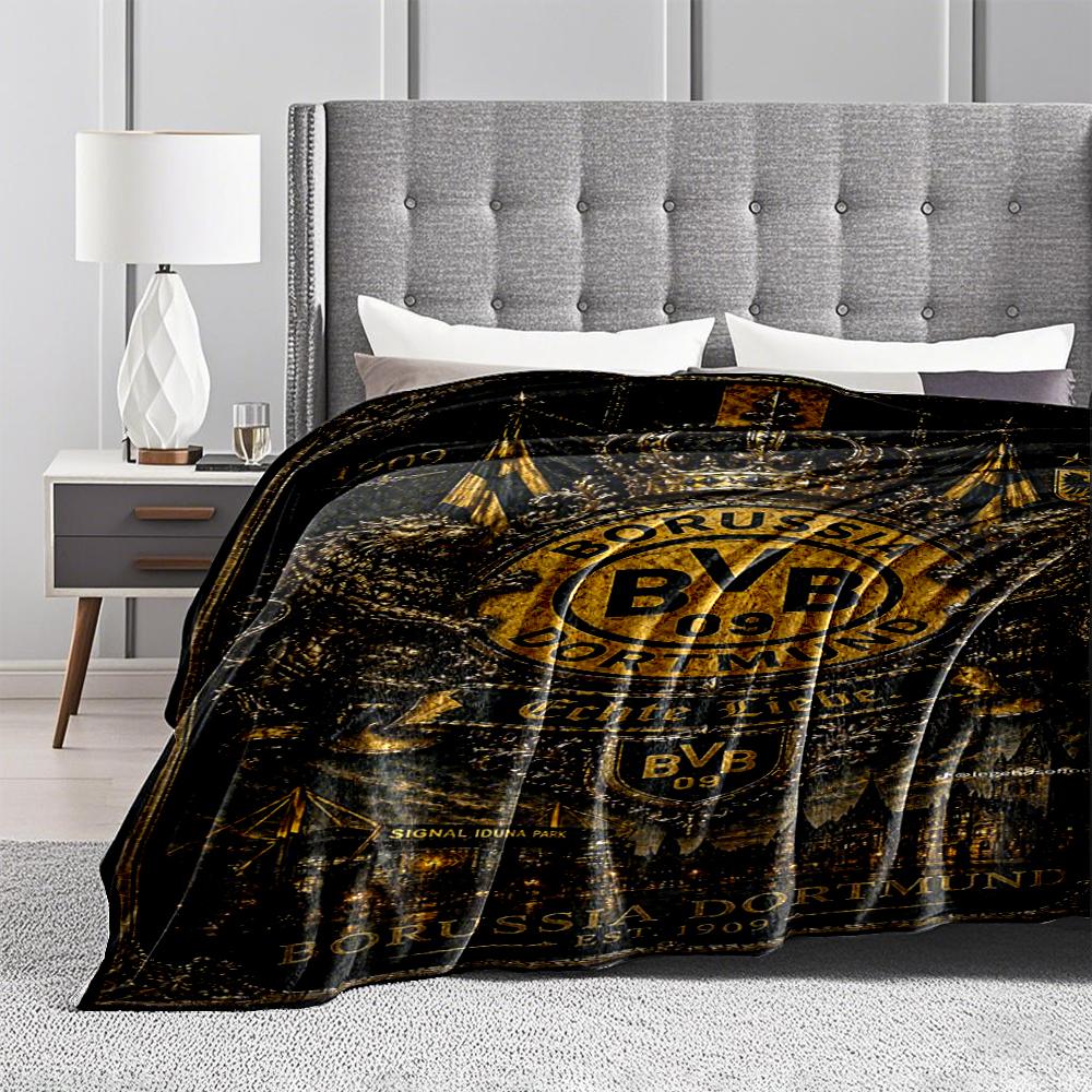 Borussia Dortmund Crest Flannel blanket for bedroom, living room, sofa, and nap