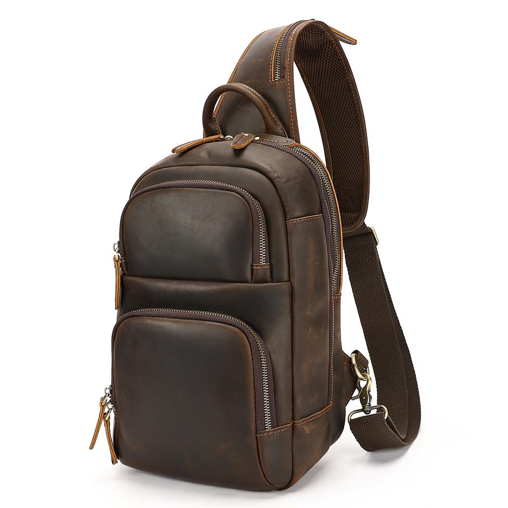Мужская нагрудная сумка в стиле ретро, вместительная, многофункциональная, из натуральной кожи, повседневная и простая сумка на одно плечо