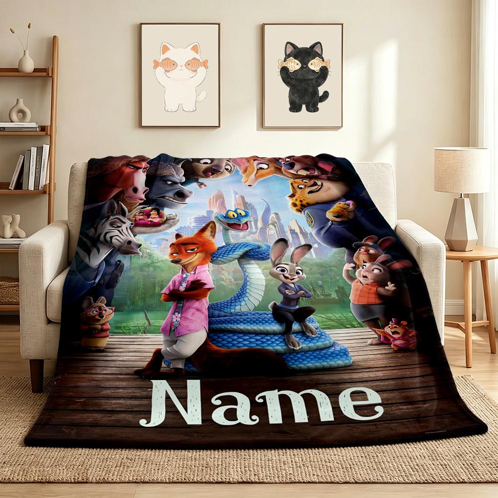 Custom Name Fox Rabbit Adventure Flannel Blanket Throw Blanket Soft Warm Sofa Bed home Decor Unique Gift