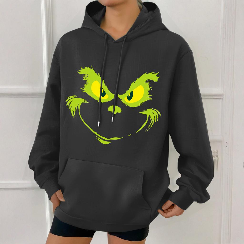 Женская модная повседневная толстовка с капюшоном и карманами с рождественским принтом