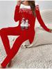 Евро-американская мода 3D Рождественский принт Женский четырехсезонный комплект из двух предметов: футболка с длинным рукавом + длинные брюки. Идеальный подарок на Новый год и Рождество