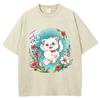 Cartoon Cute Kitten Print Women's T-Shirt Y2K Oversized Crew Neck Short Sleeve Wash Unisex  Fairy Style Top