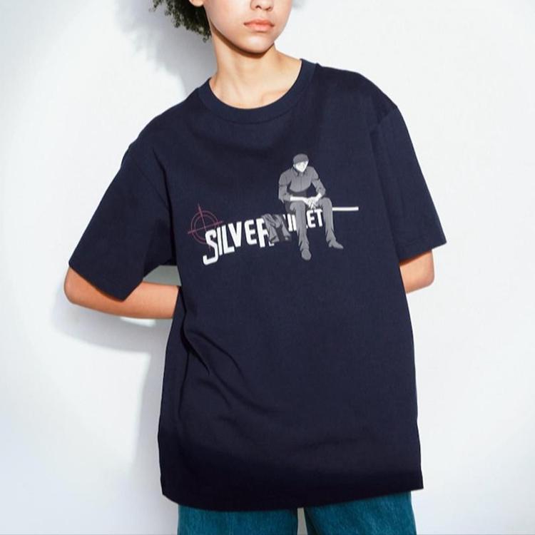 Uniqlo X Детектив Конан Акай Шуичи Футболка с принтом букв, короткий рукав, унисекс, темно-синяя 462175-69