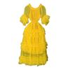 French pleated waist flared sleeve mesh cake dress women's thin elegant dress long dress fashion temperament