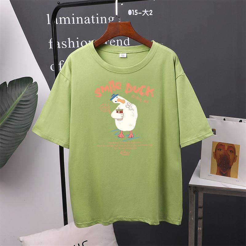Футболка с короткими рукавами и принтом Smile Duck, женские хлопковые футболки с круглым вырезом, свободные футболки с героями мультфильмов Kawaii