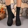 Тренд 2025 Женские Новые Челси Туфли Платформа Женские Вязаные Ботильоны-носки до щиколотки Мода Зимние Снежные Боты Женские Обувь на Высоком Каблуке с Бантом