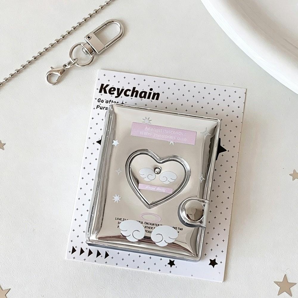 Silver Glossy Photo Cards Storage Book Clear Pocket Album Keychain INS Mini Photo Album Daily Use