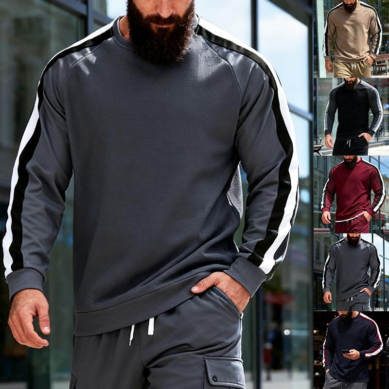 Men S Striped Color Block Long Sleeve Crew Neck Sweatshirt