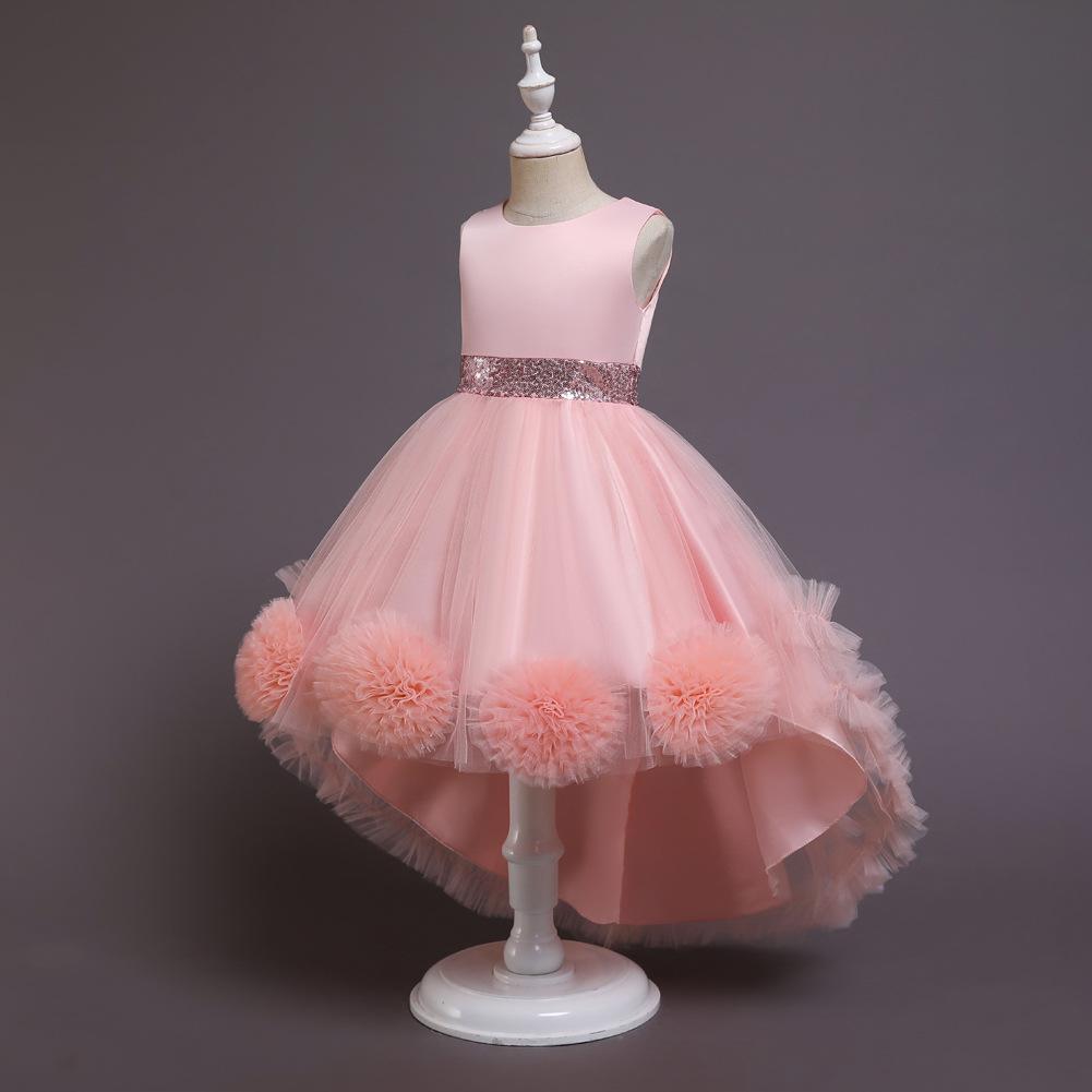 Cute Dress for Children Girl Mesh Flower Gown for Girls Trailing Baby Girl Birthday Dresses for 3-10 Years Old