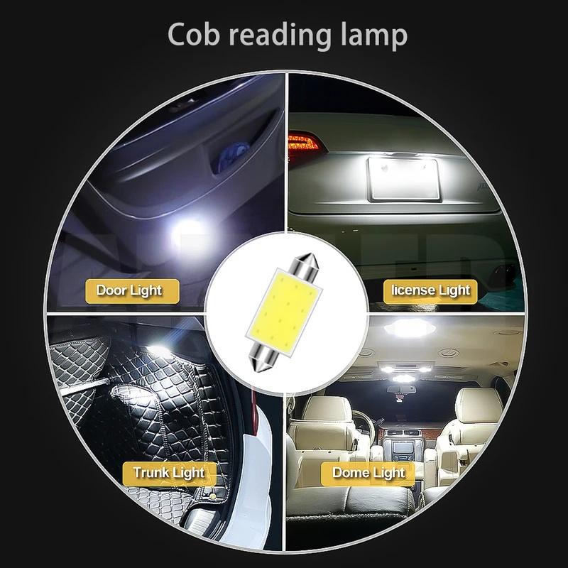 10-40Pcs White COB C5W LED Bulbs 12V 24V Car Auto Festoon Dome Interior LED Lights Lamp Roof Reading Bulb 31mm 36mm 39mm 41mm Bulbs 7
