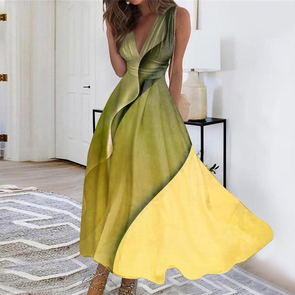 Женское повседневное длинное платье макси без рукавов с цветочным принтом, V-образным вырезом, А-силуэта, для улицы, для ежедневной носки, для свиданий