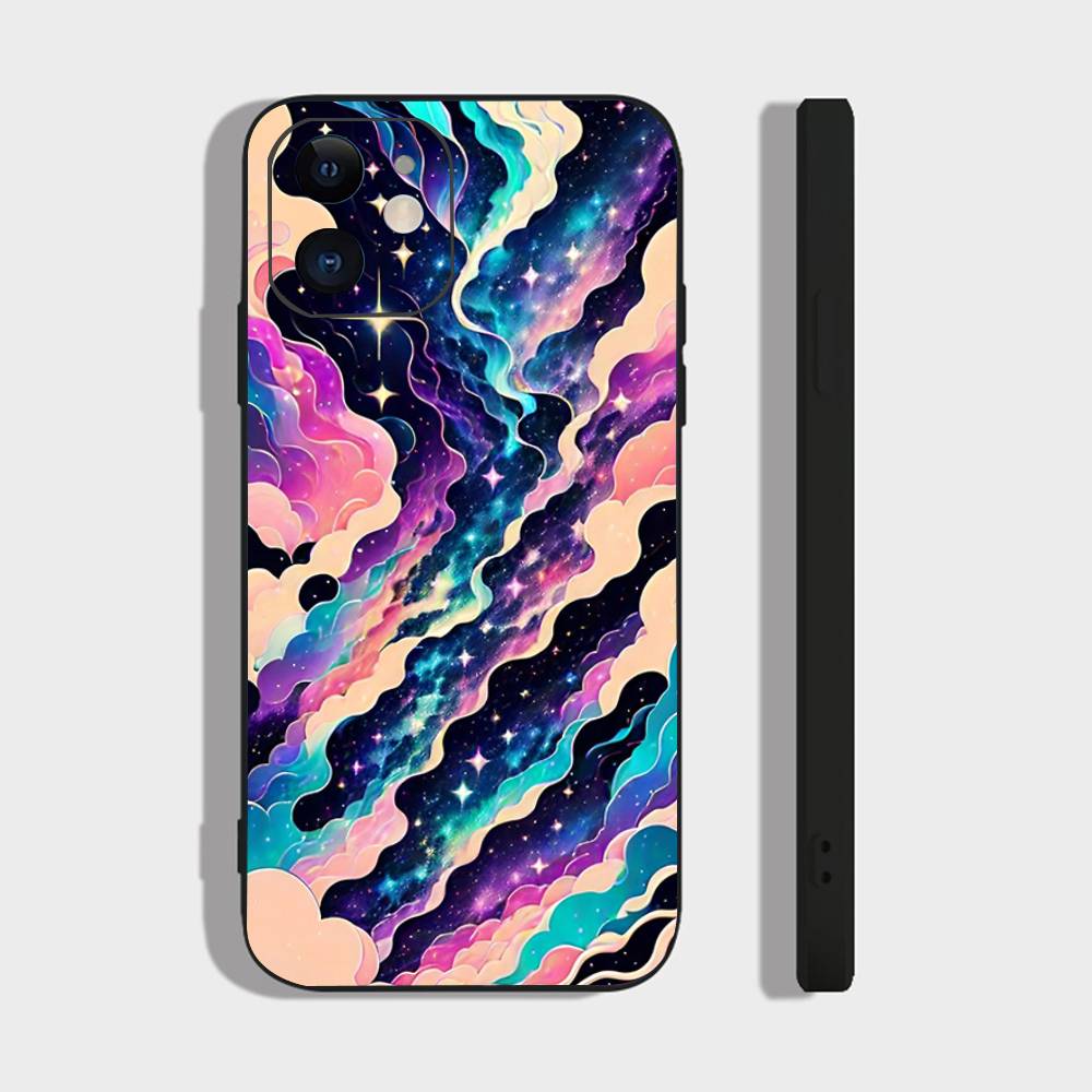 Colorful Starry Sky Galaxy Phone Case For IPhone 17 Air 16 15 14 13 Pro Max 11 12 Black Silicone Cover