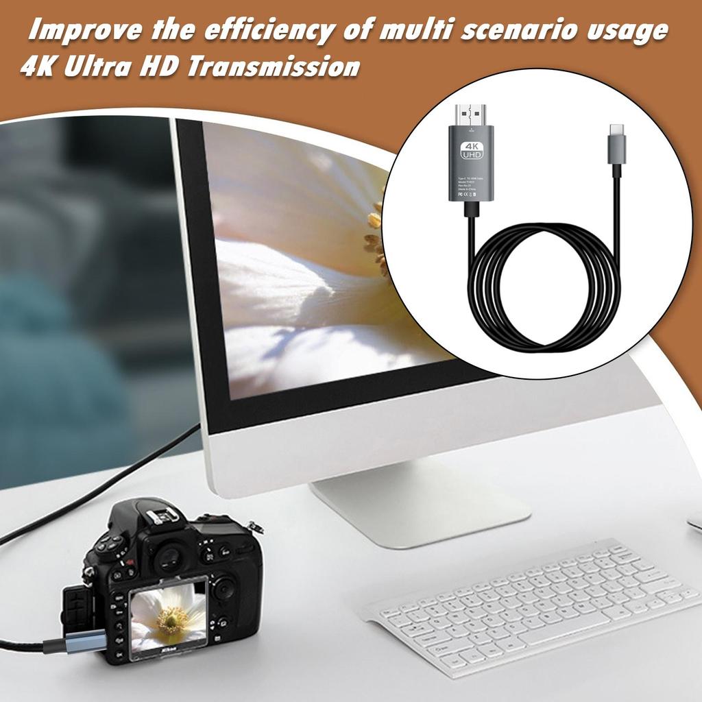 Type C To HDTV Cable USB C To HDTV Cable Adapter 4K60Hz Video Cord for Laptop Monitor TV Supports Conference Room Presentations