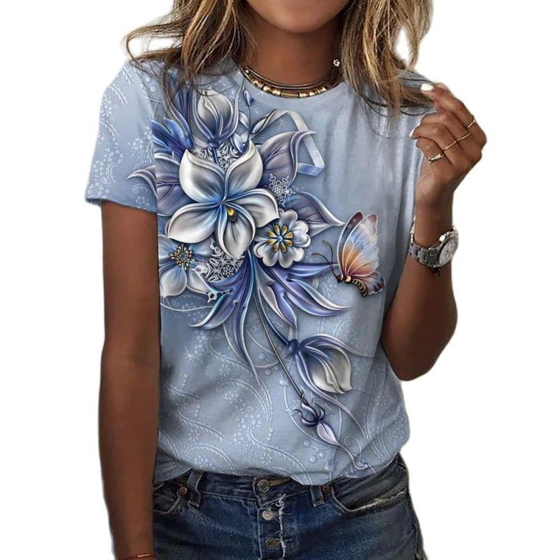 Fashion Tops For Woman Tees 2024 Summer Women Shirt 3D Floral Print Short Sleeve Female T-shirts Plus Sized Women's Y2k Clothing
